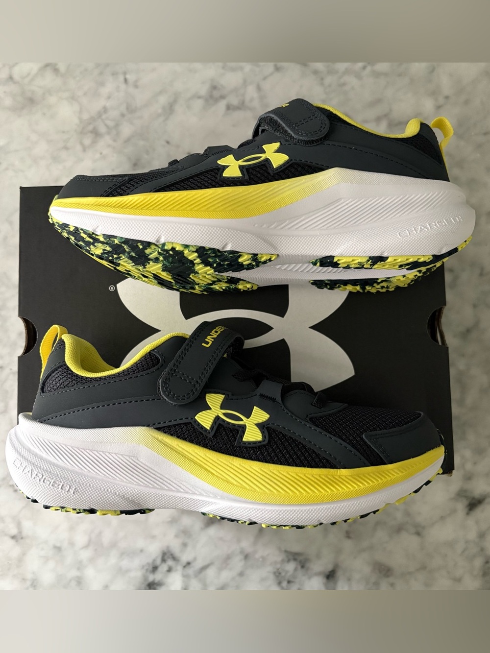 Under Armour Assert 11 AC Youth Little Kid Running Strap Shoe Black Yellow 1Y 2Y